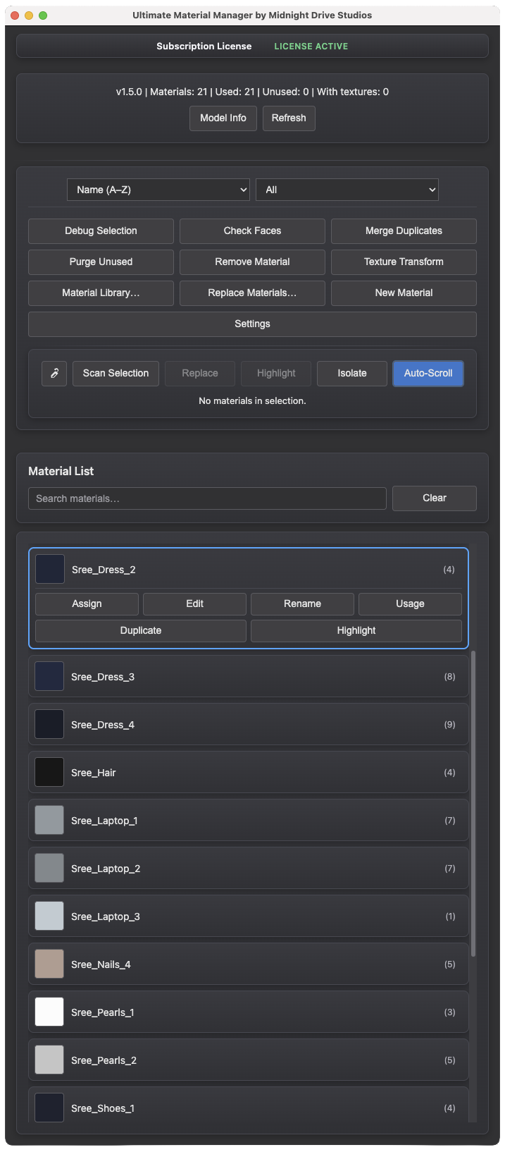 Ultimate Material Manager interface for SketchUp