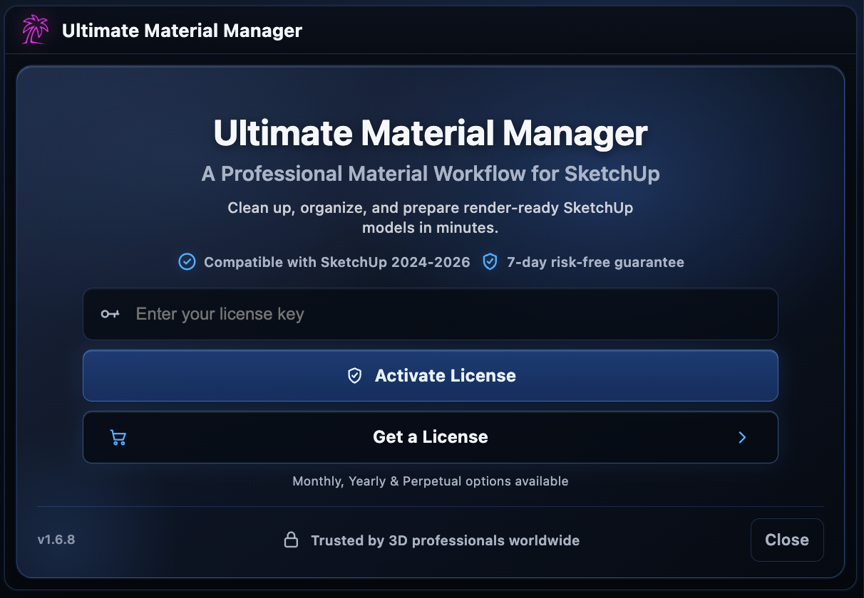 UMM license activation screen