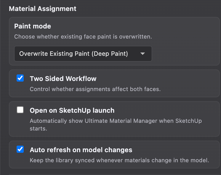 UMM settings panel screenshot
