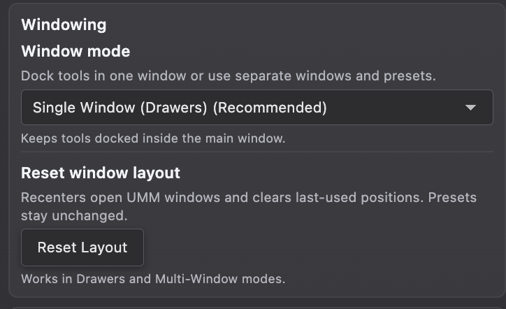 UMM windowing settings