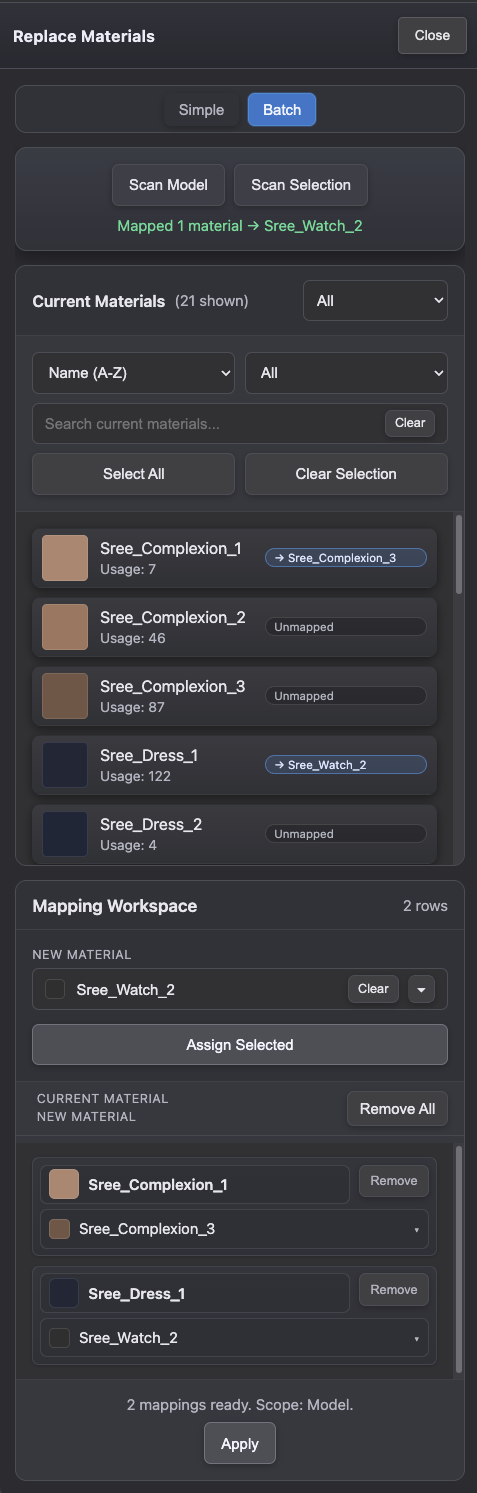 Replace Materials Batch mode in Ultimate Material Manager