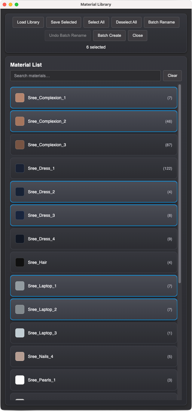 Material browser in Ultimate Material Manager